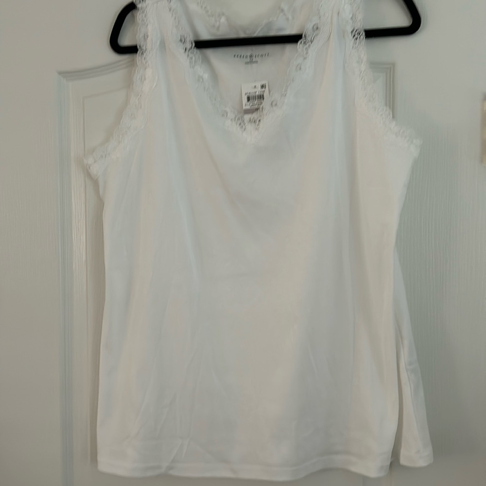 Karen Scott 100% Cotton Tank Top with Lace Accents